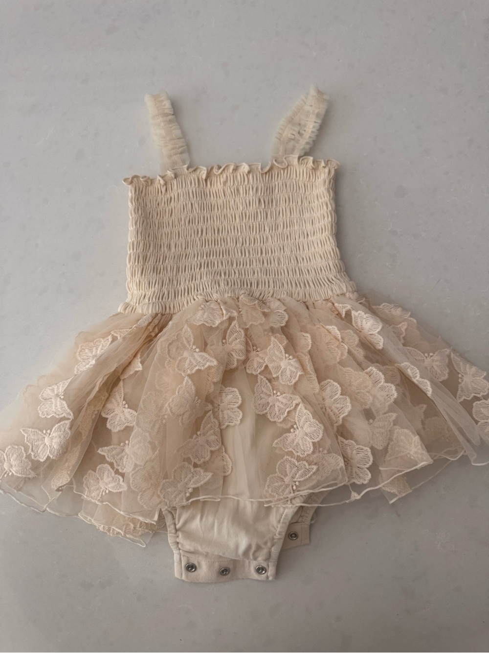 Noralee- Cream Lace Tulle Baby One-Piece Dress - Brand